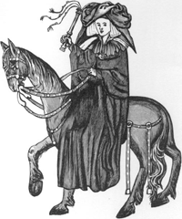 Chaucer Society woodcut of The Wife of Bath, Based on MS Cambridge  Gg.4.27